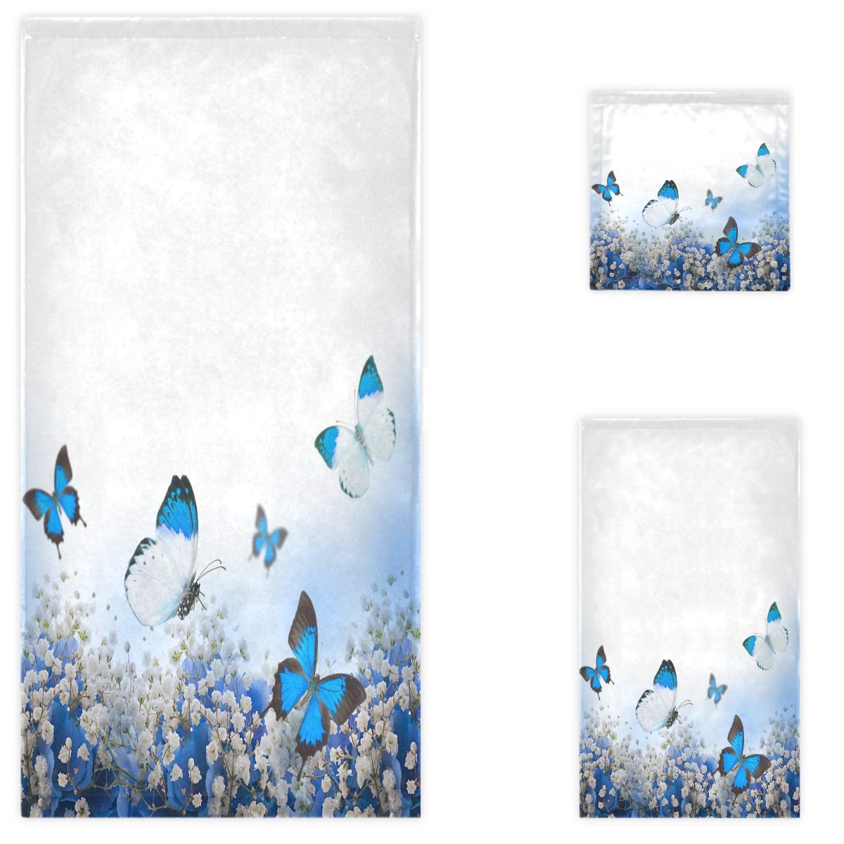 Naanle Beautiful Spring Flowers Butterfly Soft Luxury Decorative Set of 3 Towels, 1 Bath Towel+1 Hand Towel+1 Washcloth, Multipurpose for Bathroom, Hotel, Gym, Spa and Beach