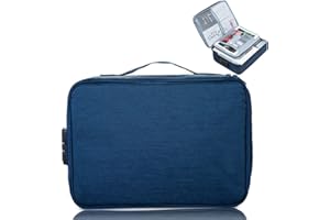 KEJIH A4 Letter Size Document Organizer with Password Lock, Portable File Holder with 2 Separators Multi-Function Document Storage Bag for Laptop, Contracts, passports, certificates(Navy Blue)