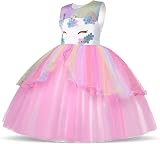 URAQT Unicorn Dress for Girls Princess Costume 4-5Y Pink Necklace Headband view 3