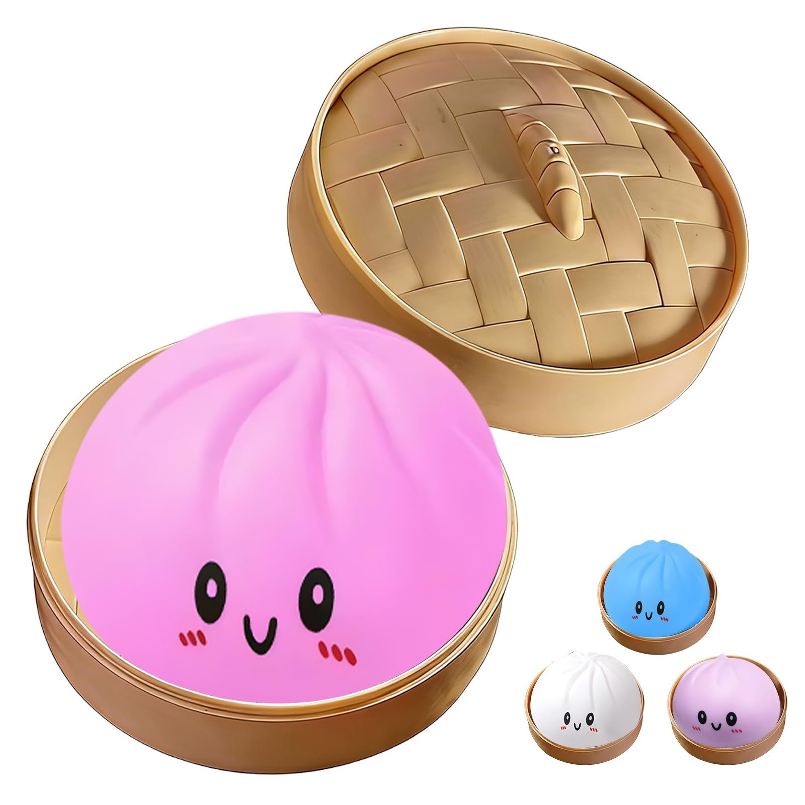 Dumpling Squishies Toy,Mystery Squishy Dumpling Box,Cute Anxiety Relief Fidget Toy,Jumbo Squishy Toy with Steamer Box,Soft Squeeze Decompression Dough for Adults& Kids (Pink)