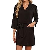 U2SKIIN Womens Tencel Cotton Kimono Robe, Soft Lightweight Short Bathrobe, V-neck Spa Loungewear with Pockets