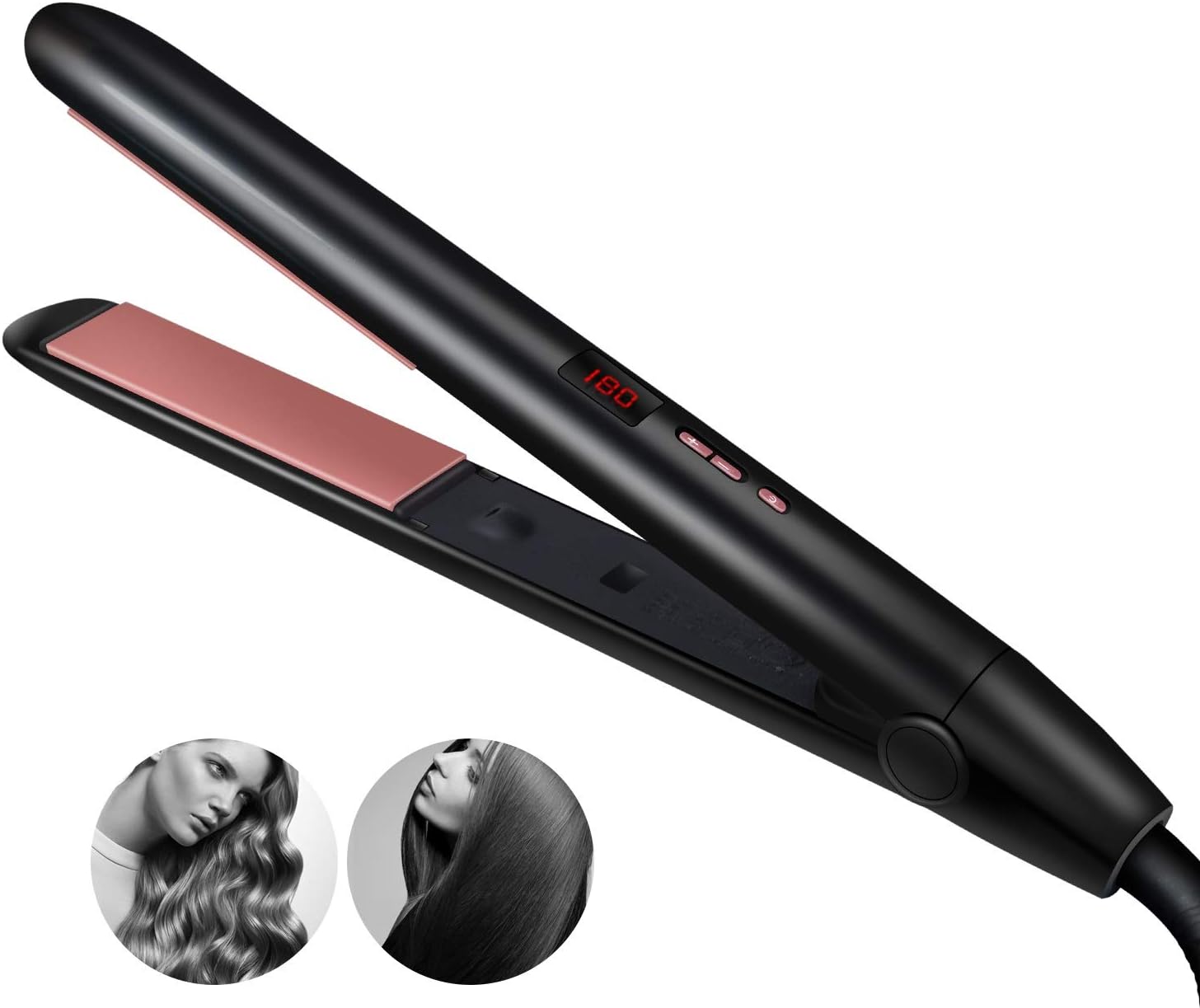 Hair Straightener, JUMPHIGH Professional Flat Iron for Hair Styling Ceramic Tourmaline Ionic Hair Straightening Iron & Curler with Adjustable Temp, 1 Inch Titanium Plates, LCD Display, Dual Voltage