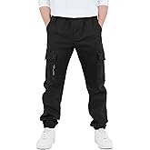 CAMLAKEE Boys Cargo Pants Stretch Elastic Waist School Kids Twill Joggers