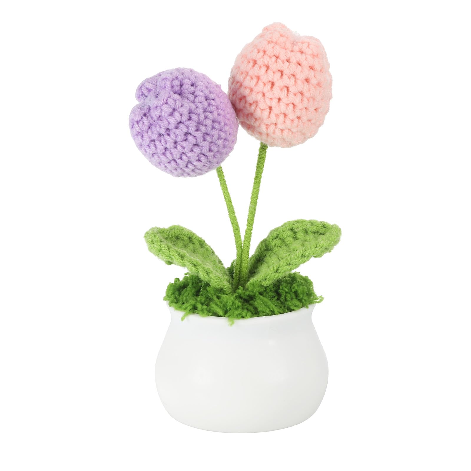 PATIKIL Crochet Flowers Potted, Tulips Flowers Handmade Knitted Mini Potted Plants Knitting Artificial Flowers for Valentine's Gifts Home Office Tables Decoration, Pink Purple
