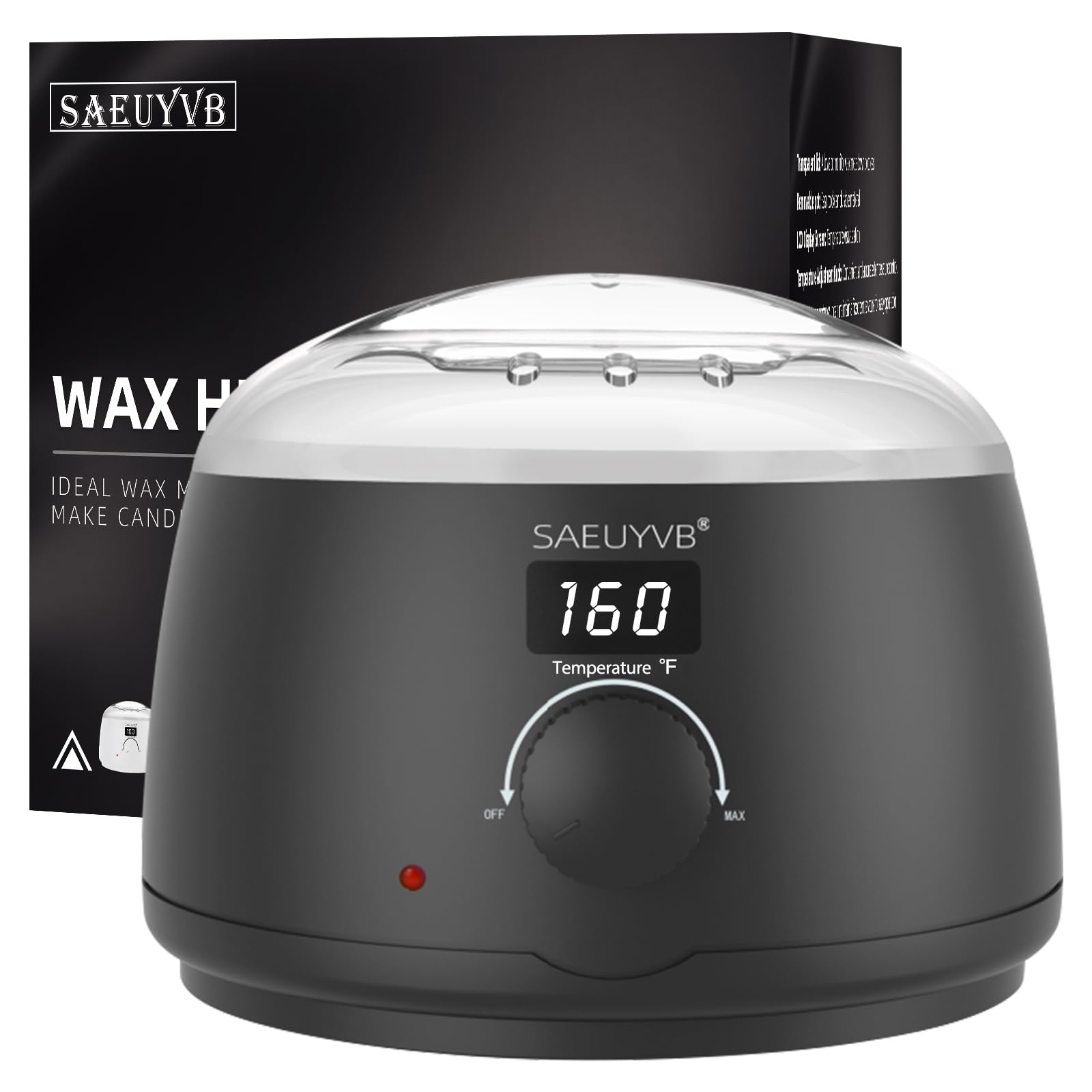SAEUYVB Professional Digital Wax Warmer with Lid and 16oz Pot for Hair Removal (Black)