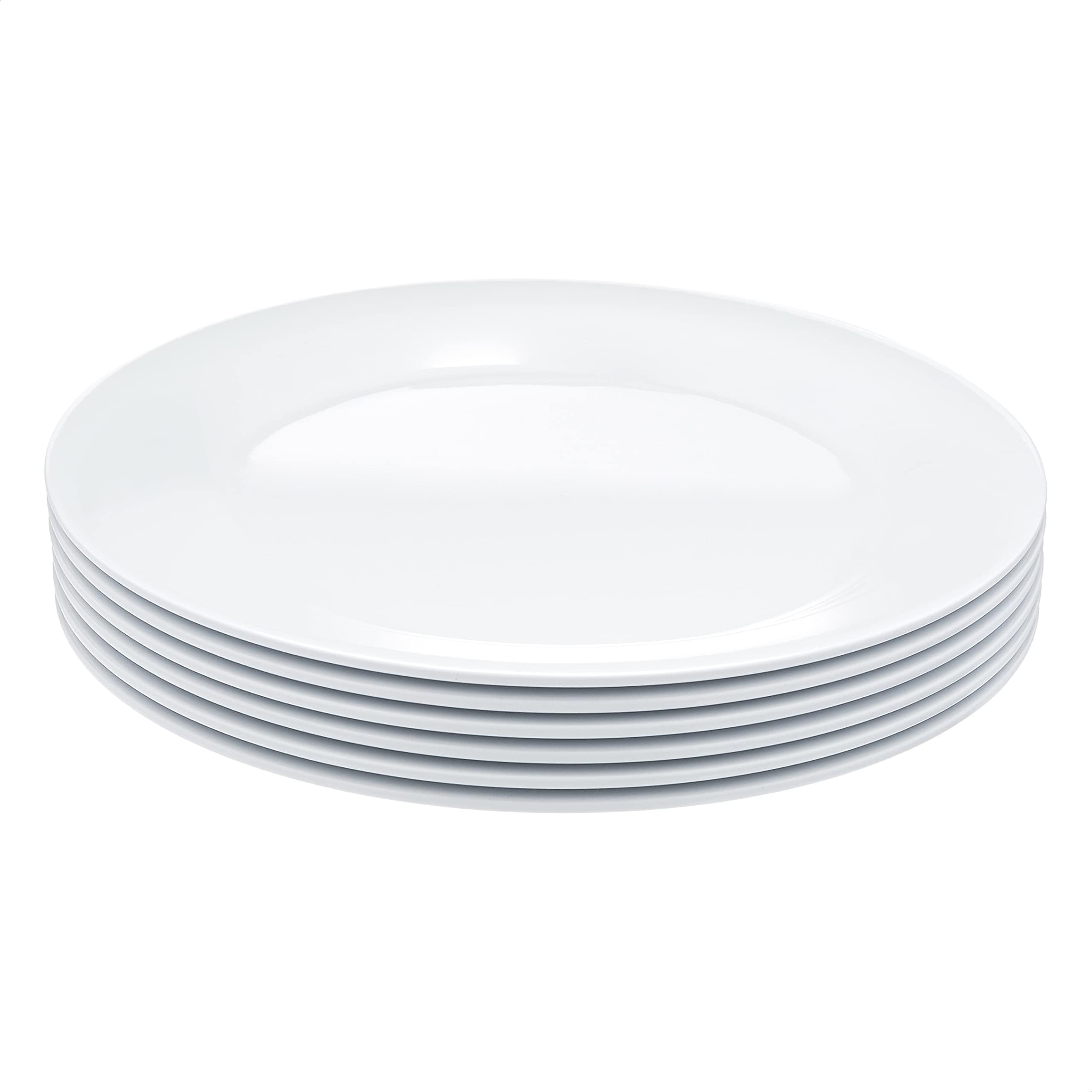 Amazon Basics Melamine (Plastic) Plate, 6 Piece Set, 10.5 in, White (Previously AmazonCommercial brand)