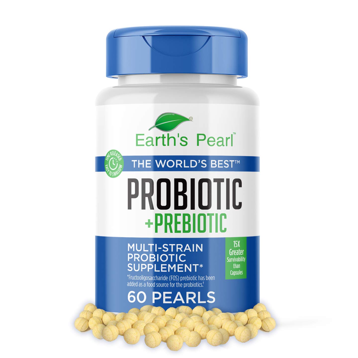 60 Day Supply – Earth’s Pearl Probiotic &amp; Prebiotic – for Women, Men and Kids - Advanced Digestive Gut Health and Enzyme Support - One a Day Pearls - Billions of Live Cultures