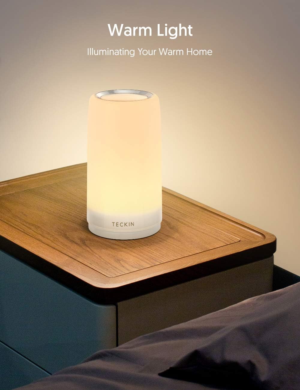 Table Lamp LED Touch Bedside Lamp Nightstand lamp Night Lights, TECKIN Desk Lamps Dimmable Warm White Light & Color Changing RGB lamps for Bedrooms, Living Rooms and Office: Home Improvement