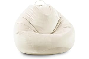 LPMOERA Stuffed Animal Storage Bean Bag Chair Cover (No Filler) Zipper Soft Fuzzy Fluffy Stuffable Bean Bag Cover for Organizing Children Plush Toys or Memory Cream White Small