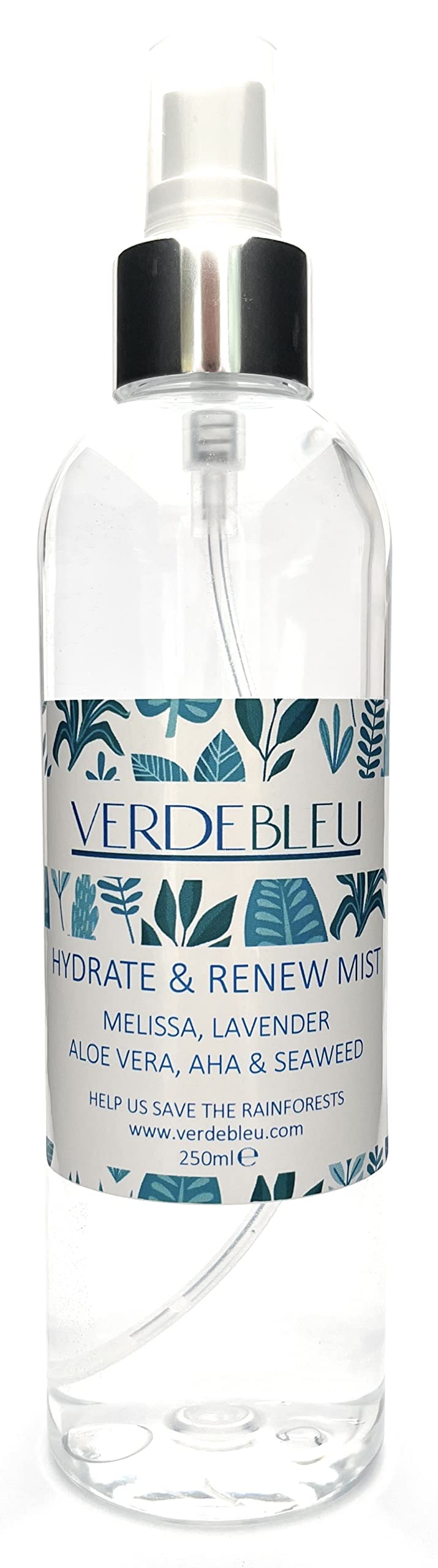 99% Natural Hydrate & Renew Floral Mist - Aloe Vera, Melissa, Lavender & AHA - 250ml by VERDEBLEU. Facial Spritz to Refresh, Hydrate and Renew Skin. We Donate 5% of Profit to Help Save Rainforests.