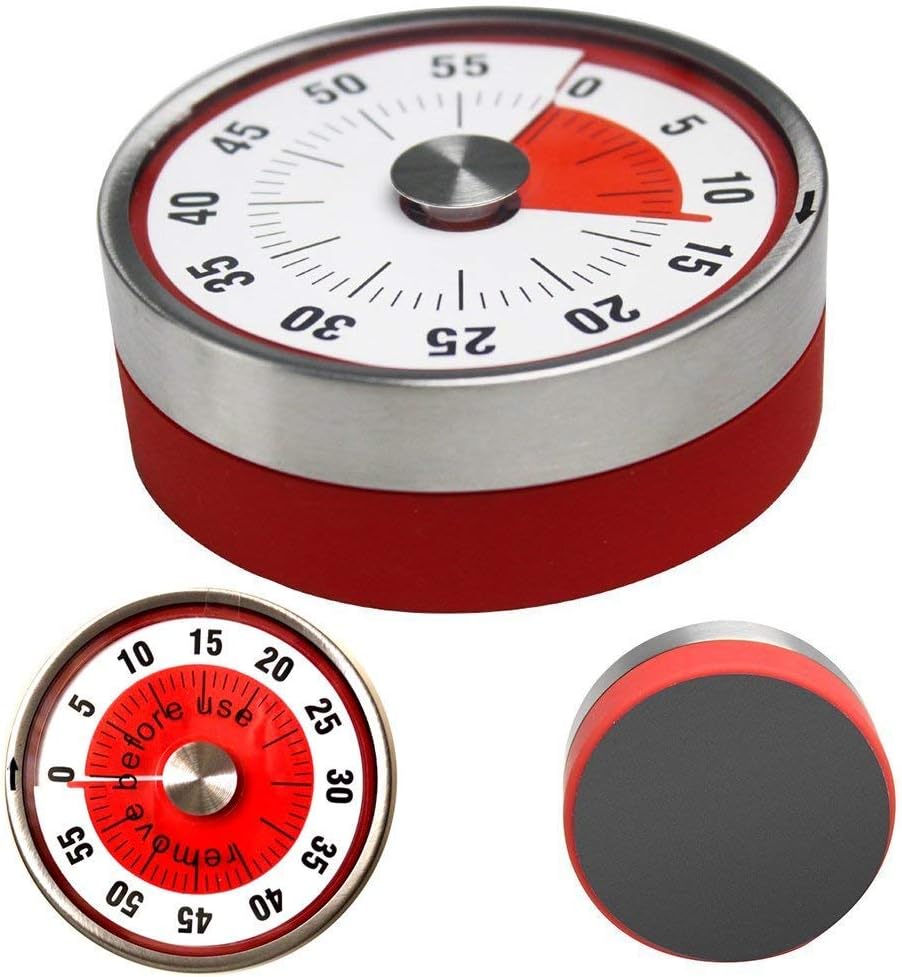 Kitchen Cooking Timer Mechanical, Magnetic Magnet Timer with Loud Sound Ring, 60 Minute Countdown Rotate Dial Timer, Manual Visual Analog Wind Up Timer for Kids Teachers Classroom Cooking (3.15" Red)