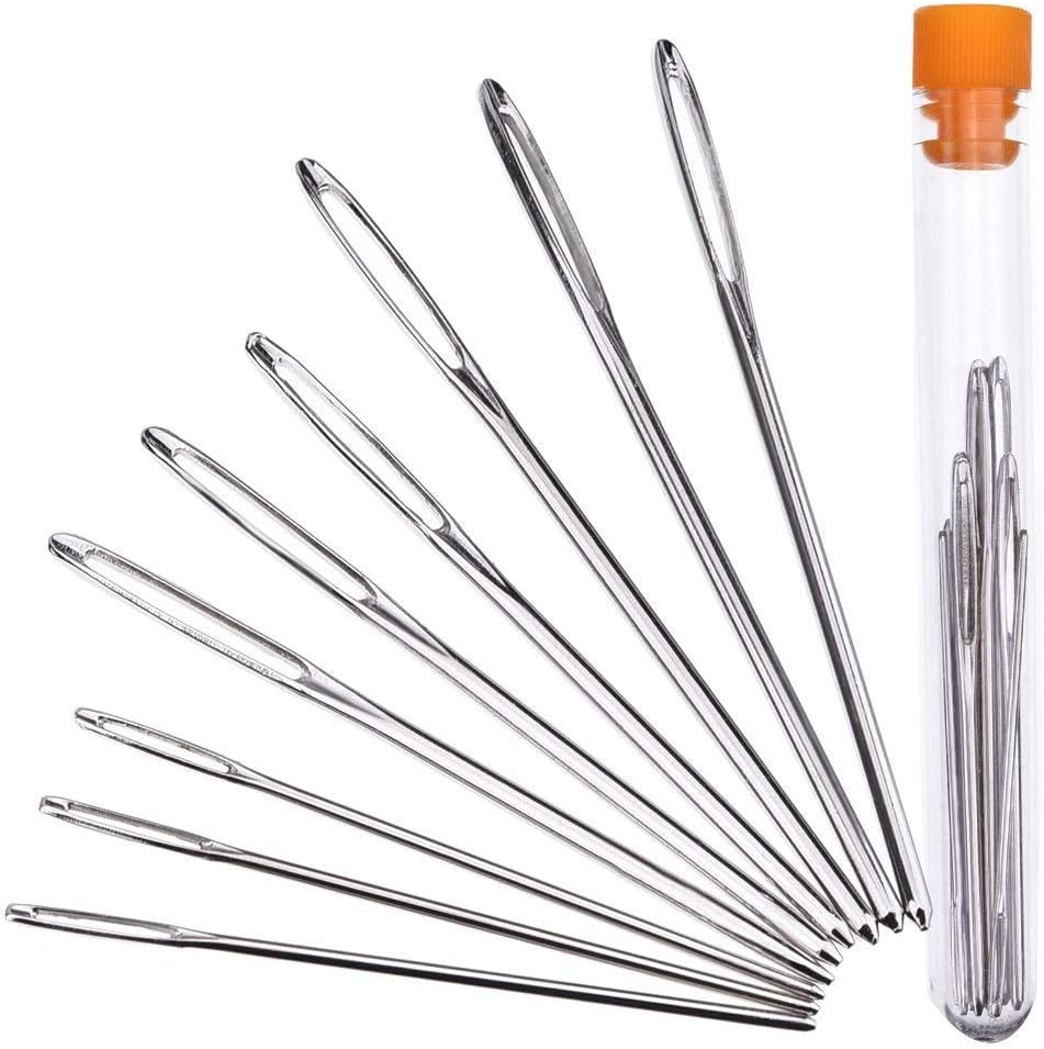 YINGKESI 9 Large Eye Stitching Needles - 3 Sizes - Big Eye Hand Sewing Needles in Clear Storage Tube