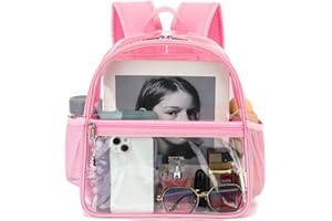 GYEUKHAM Clear Backpack, Heavy Duty PVC Transparent Backpack for Adult Men Kids Girls, Clear Bag for Stadium Events for School Concert Work Security Travel Football Field,Pink