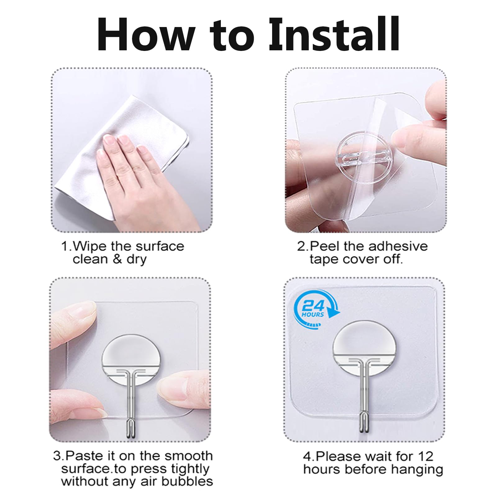 JINSHUNFA Adhesive Wall Hooks for Hanging Heavy Duty Towel Coat Hooks Waterproof Transparent Hook for Bathroom Shower Kitchen Keys Door Outdoor Home Improvement Utility Hook 8 Pack