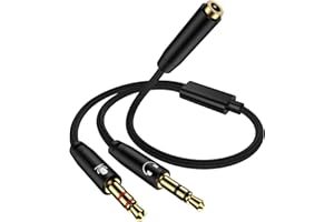 Headphone Splitter Adapter for Computer, 3.5mm Headset & Mic 2-in-1 Dongle Converters Braided Y Separator Cable Cord Compatib