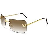 Dollger Rectangle Y2k Sunglasses for Women Fashion Rimless 2000s Square Sun Glasses Butterfly 90s Cool Shades