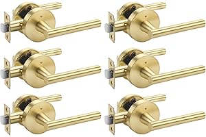 Haidms 6 Packs Gold Door Handle Interior, Brushed Gold Privacy Door Handles, Gold Interior Door Lever, Bathroom/Bedroom Door Handles Interior, Heavy Duty Modern Door Handle