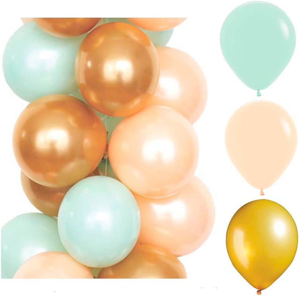 ALLHEARTDESIRES 60 Ct Mixed 10" Pastel Peach Mint Green Gold Party Latex Balloon Wedding Anniversary Christening Girl Baby Shower 1st Birthday Communion Decoration