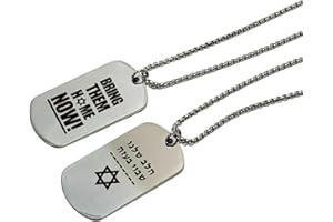 ROKAKU Bring Them Home Now, Avi Cohen Gift Packaged IDF-Inspired Stainless Steel Military Style Necklace with Dual-Sided Hebrew and English Inscriptions, Star of David Pendant, 21.6" Chain, Dog Tag