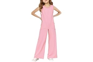 Haloumoning Girls Jumpsuits Kids Fashion Sleeveless Wide Leg Loose Romper with Pockets One Piece Summer Outfits