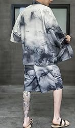 Ambcol Men's Japanese Style Kimono Tops Shorts Sets