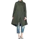 Minibee Women's Long Sleeves Dress Cowl Neck Pullovers Irregular Hem Sweater Dress with Pockets