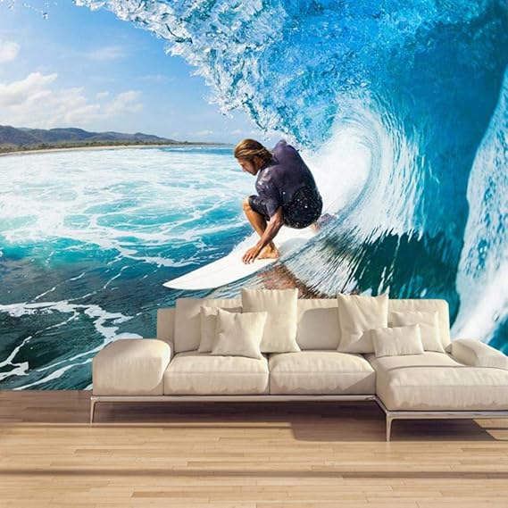 Mural estereoscópico 3D personalizado papel pintado Surf Roll Waves