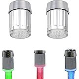 2 Pack 3-Color Temperature Sensitive Gradient LED Water Faucet Light Water Stream Color Changing Faucet Tap Sink Faucet for K