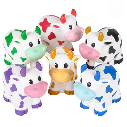 Two Dozen Colorful Rubber Cows 2 Inches Long by RINCO