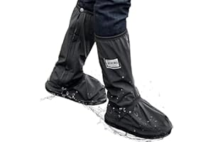 HEKEDES Waterproof Shoe Covers, Reusable & Foldable Rain Boot Shoe Cover with Zipper, Non-Slip, Reflector, Men Women Rain Gear, Black