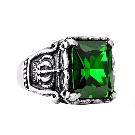 Bishilin Schmuck Titanring Silber Punk für Männer Rot/Grün/Schwarz Stein Zirkonia Krone Gothic Herren-Ring Silber Freundschaf