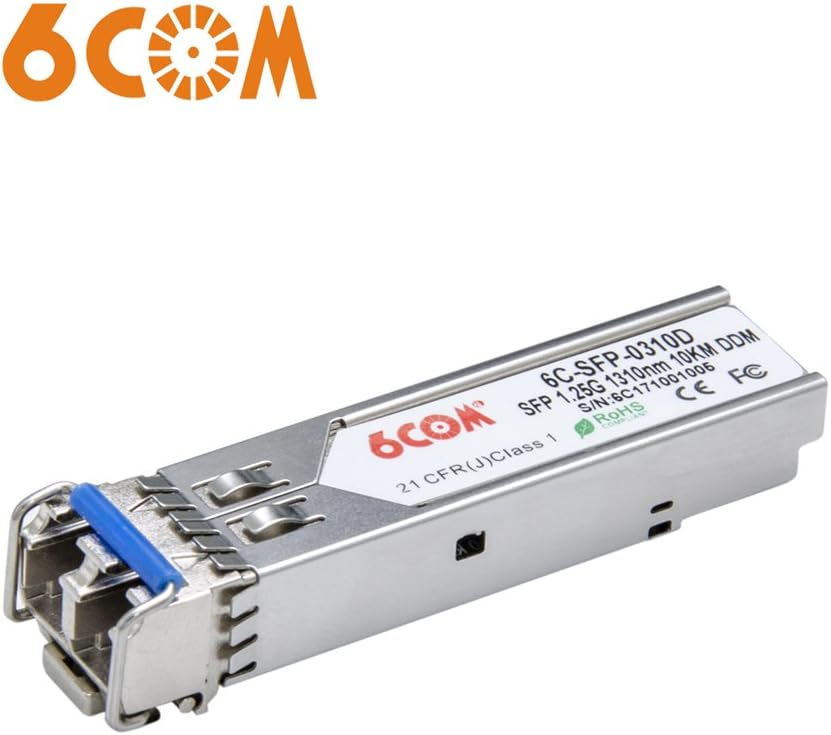 6COMGIGA1.25Gb SFP LC Single-Mode Transceiver Module, 1000BASE-LX Gigabit SFP Ethernet Transceiver Compatible for HP J4859A/A5416AJ4859C/J4859B (DDM, 1310nm, 10km)
