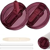 2 Pack 40 oz Tumbler Flip Straw Lid for Stanley Quencher ProTour Leak Proof Lid Replacement for Stanley H2.0 Quencher, Spill Proof Reusable Lid for Stanley Cup Accessories (Garnet & Garnet, 40 oz)