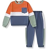 Voxikidio Toddler Boy Clothes Color-Block Long Sleeve Sweatshirt and Pant Outfits Kids 2Pcs Fall Clothing Set