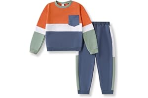 Voxikidio Toddler Boy Clothes Color-Block Long Sleeve Sweatshirt and Pant Outfits Kids 2Pcs Fall Clothing Set