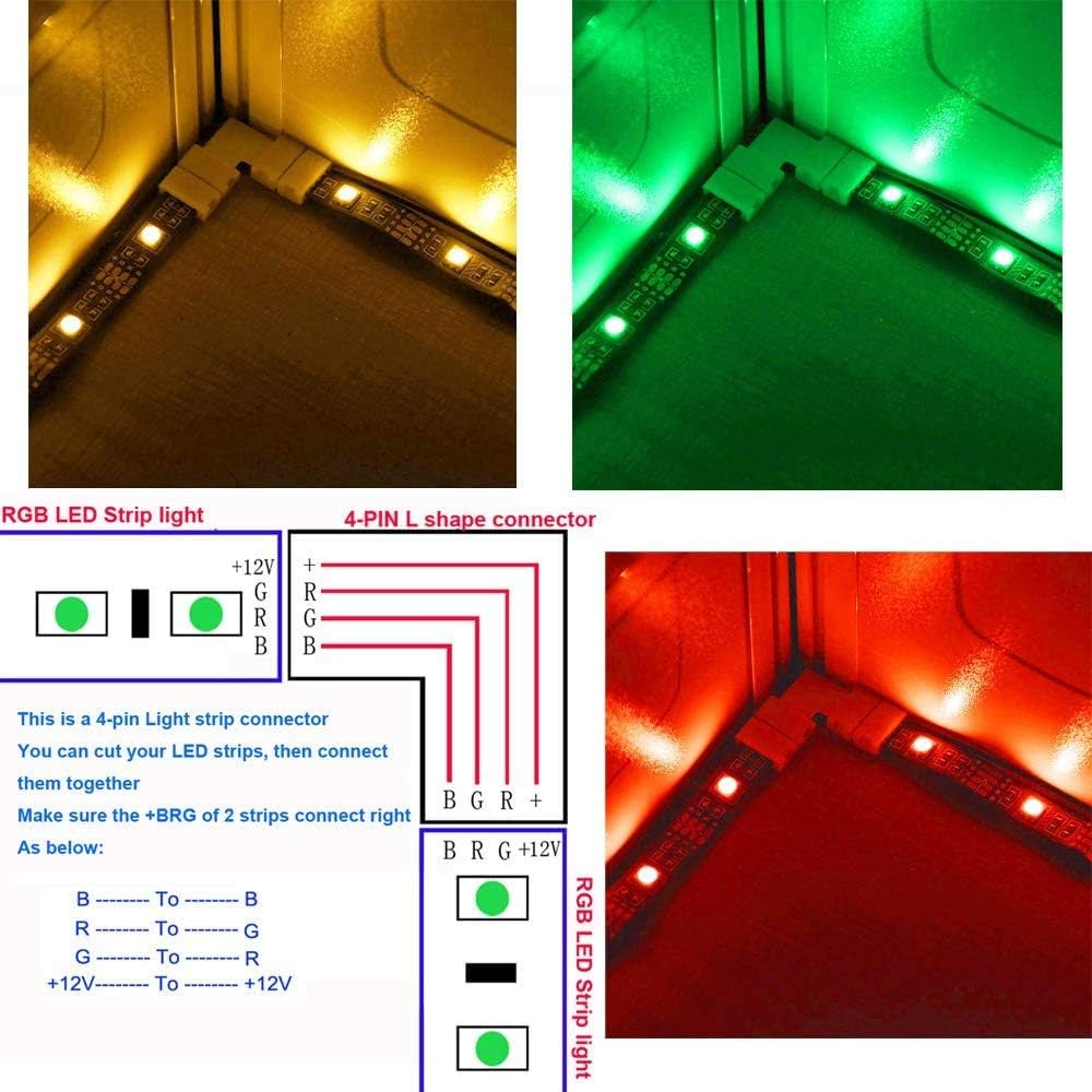 20Pcs 10mm L Shape 4 Pins RGB PBC LED Light Strip Connector Gapless Strip to Strip Solderless Adapter for 5050 SMD RGB LED Strip Lights - - 