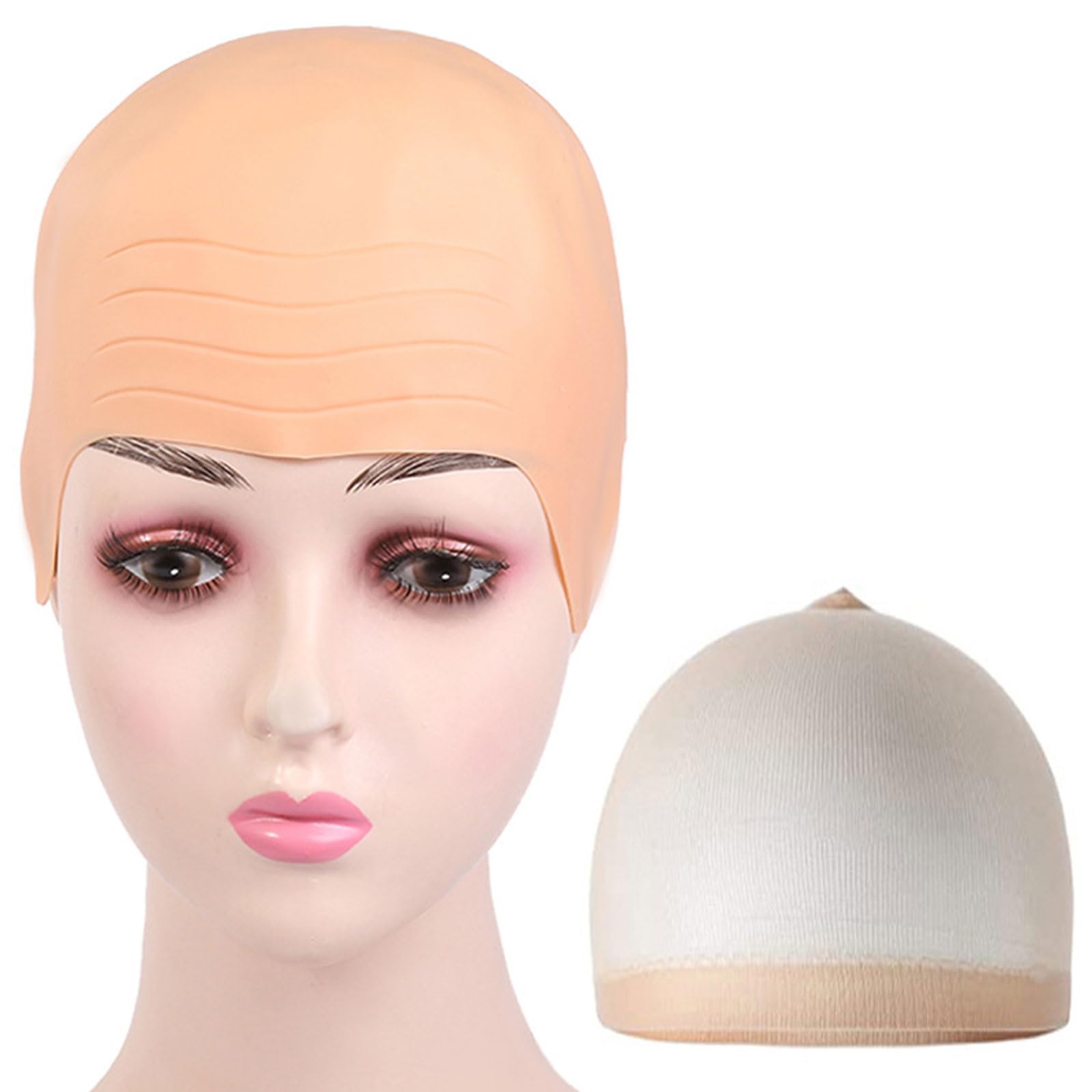 MIVAIUN Bald Caps Latex Bald Cap for Adults Makeup Bald Head Wig Cap Costume Accessory Halloween party hats thick Bald Skin Head Skull Fancy Dress Cosplay Hat Costume (2 pcs)
