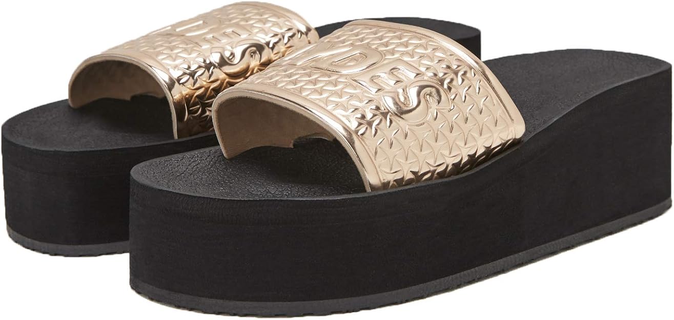 black and rose gold sliders