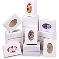 PINKXHY 100 PCS Mini Kraft Paper Box with Window Round Soap Packaging Boxes Craft Cardboard Present Box for Homemade Soap Favor Treat Bakery Candy, 3.8 x 2.8 x 1.2 Inch (White)