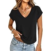 UNCLECAT Womens Crop Tops V Neck Cap Sleeve T Shirts Summer Basic Loose Fit Short Sleeves Tee Cute Trendy Clothes