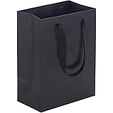HUAPRINT 30 Pack Black Gift Bags with Ribbon Handles,5.25x3.25x8 inch Paper Bag Bulk for Shopping Party Favor Merchandise Business Wedding Craft Retail Holiday