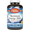 Carlson - Maximum Omega 2000, 2000 mg Omega-3s, Healthy Heart, Brain Function & Vision Support, Lemon, 90 soft gels