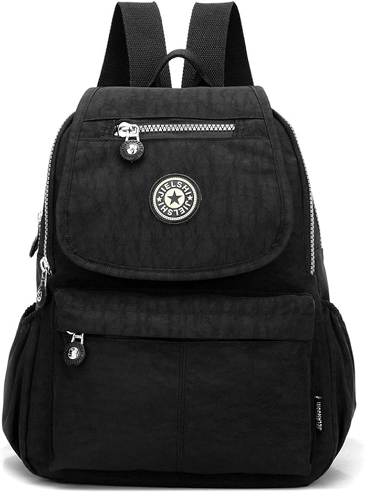 XUEREY Women's Small Handbag Nylon Shoulder Bag Casual Day Pack Multi-Pocket Casual Waterproof Nylon Bags Travel School Bag Laptop Backpack (Black)