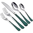 Onlycooker 20-Piece Green Silverware Set 18/0 Stainless Steel Flatware Green Handle Cutlery Set Service for 4 Dinner Knives Forks Spoons Set Mirror Finish Dishwasher Safe