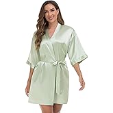 VOGUEMAX Women's Short Kimono Robe Silky Satin Bathrobe Bride Bridesmaids Getting Ready Sleepwear Soft Nightgown