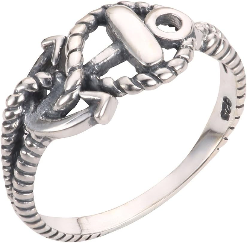 CloseoutWarehouse Sterling Silver Anchor of Hope Ring (Color Options, Sizes 2-15)