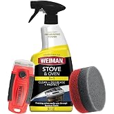 Weiman Heavy Duty Stove and Oven Cleaner 3 Piece Total Clean Kit, For Baked on Grease, Grime, Carbonized Food, Includes Foaming Cleaner (24oz), Precision Razor Tool, Dual-Action Scrub &amp; Shine Sponge