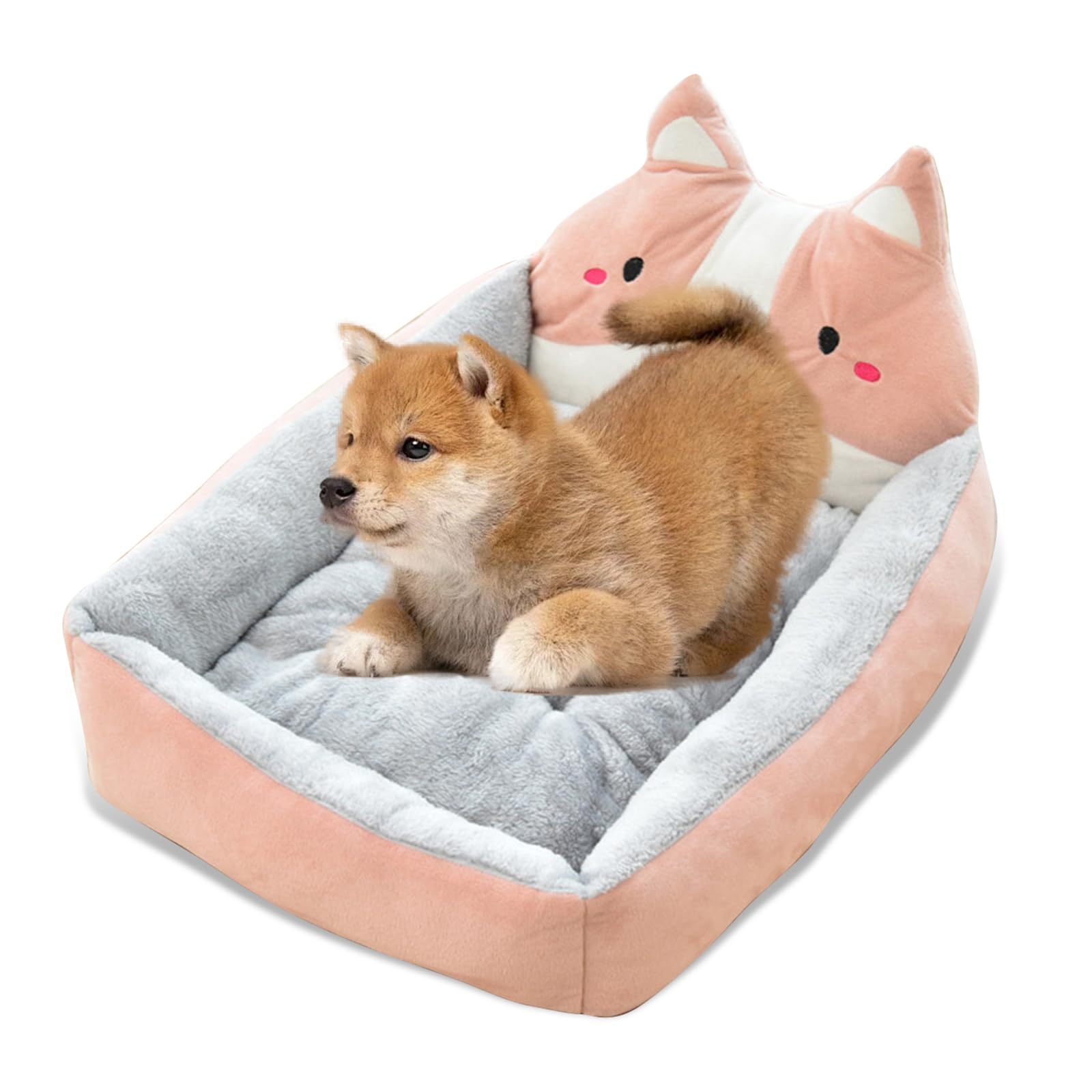 PETCUTE Pet Bed Cozy Dog Cat Bed Square Soft Puppy Sofa Cute Kennel Dog Sleeping Basket with Detachable Mat for Large Small Pet