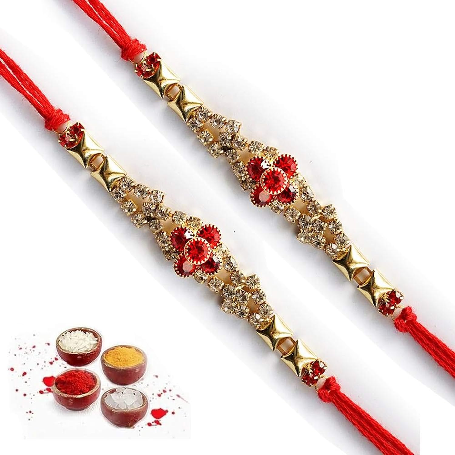 set of two red stone designer rakhi for brother