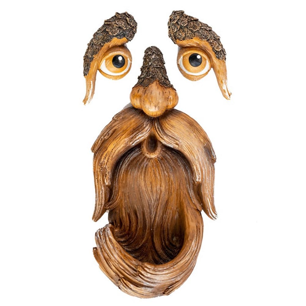 Pojedehy 1 Pc Bird Fed Tree Face Decoration Outdoor Garden Patio Garden Decor Old Man Face Easy Install